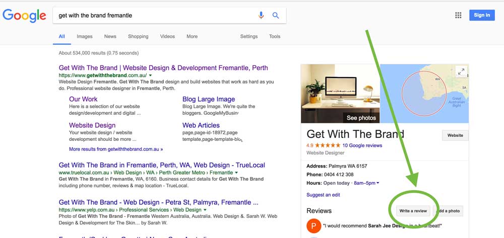 Google My Business Screenshot for Get With The Brand