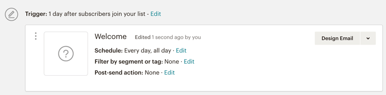Screenshot of MailChimp Automation Sequence
