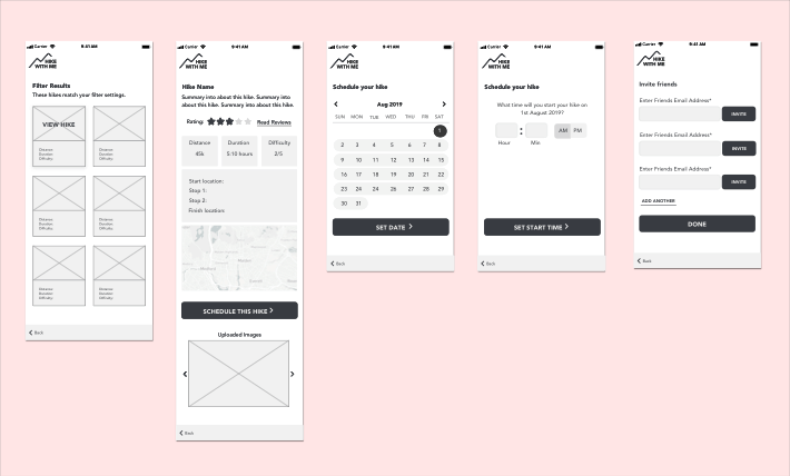 Wireframes for a mobile app